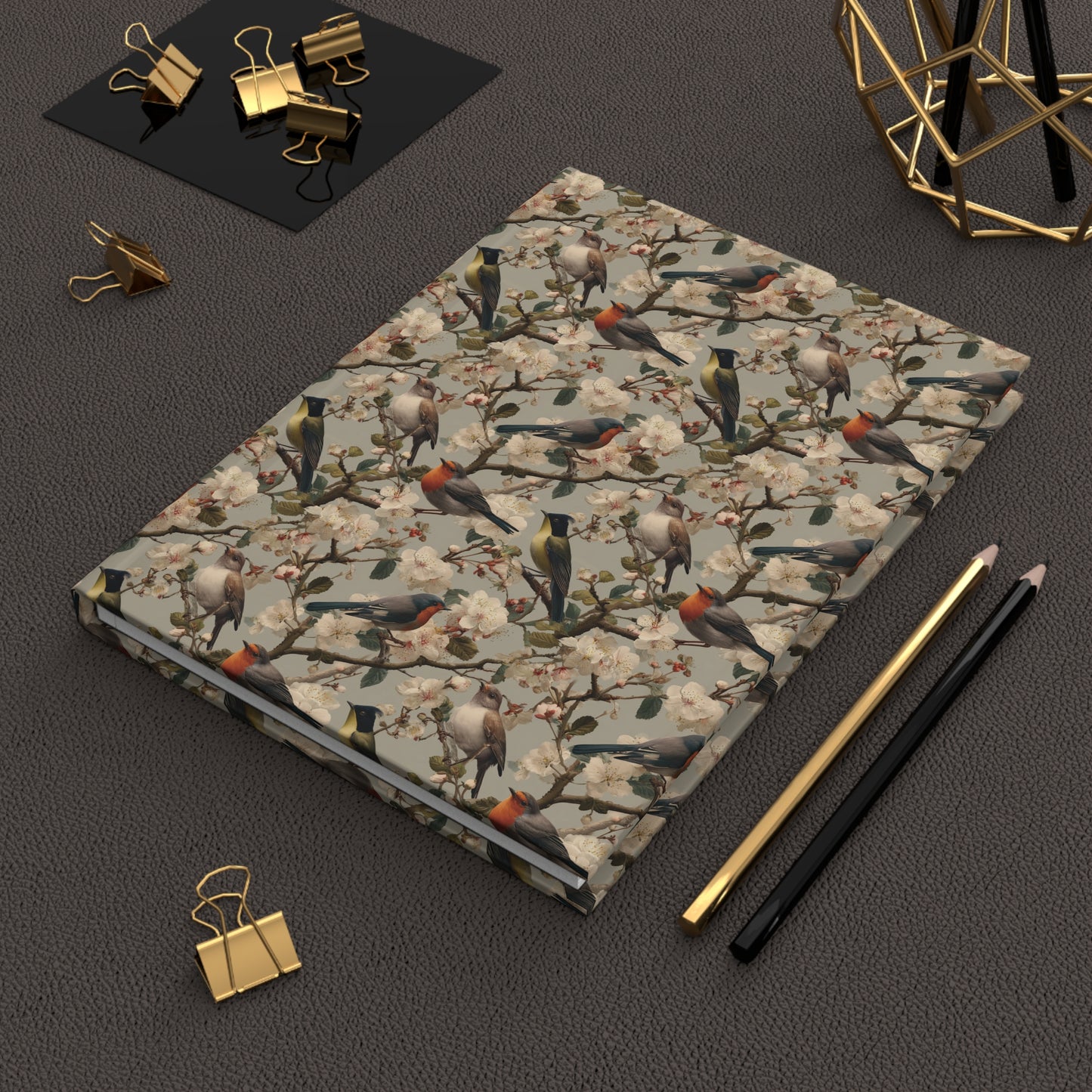 Vintage Songbirds Pattern Hardcover Journal | Botanical Floral Notebook