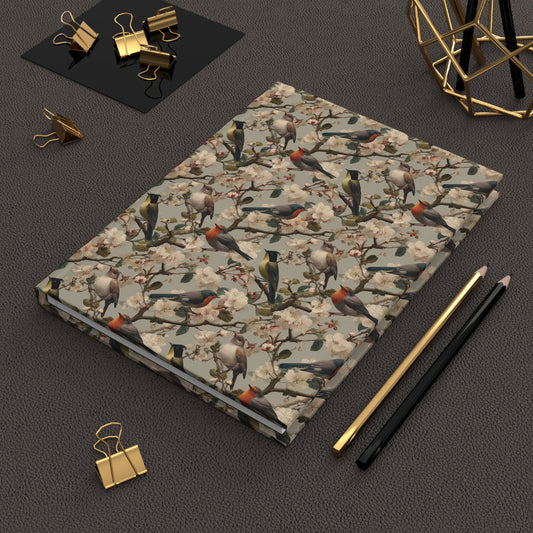 Vintage Songbirds Pattern Hardcover Journal | Botanical Floral Notebook