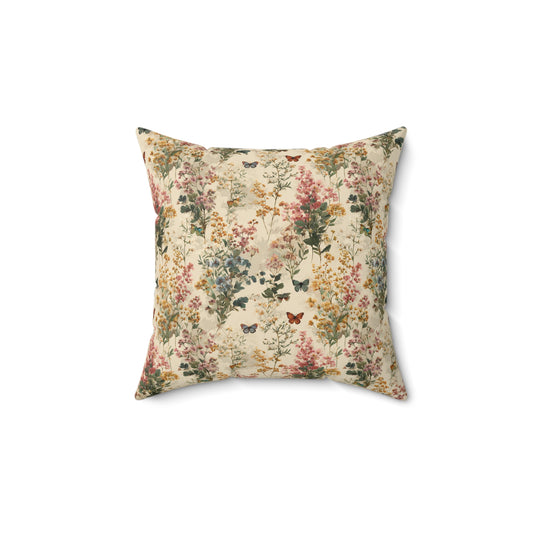 Vintage Wildflower Print Pillow | Botanical Floral Pattern Square Pillow