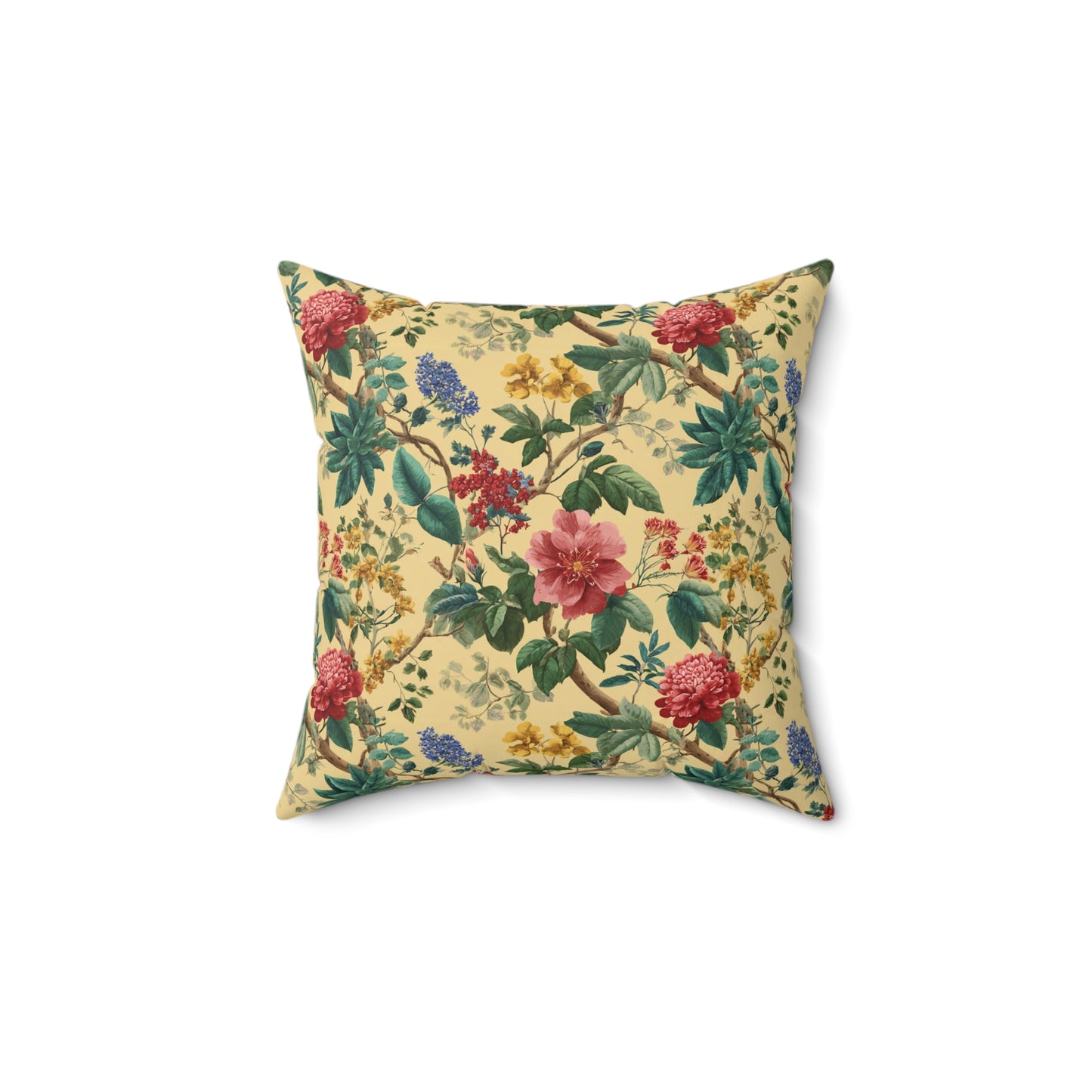 Vintage Floral Pattern Spun Polyester Square Pillow | Botanical Throw Pillow