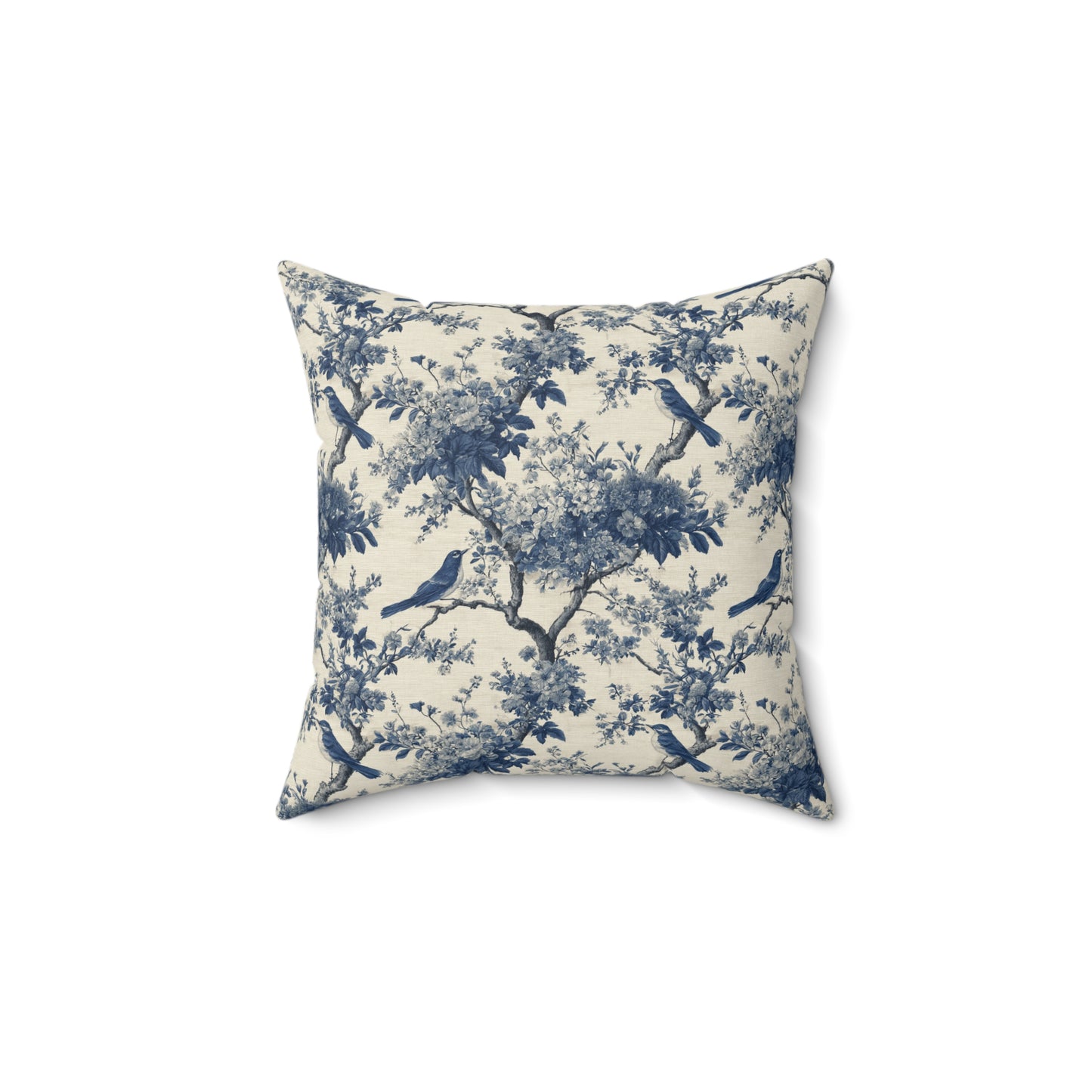 Blue Toile de Jouy Bird Pattern Pillow | Decorative Square Pillow