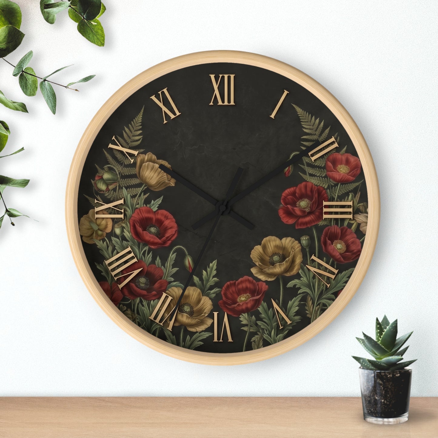 Vintage Floral Roman Numeral Wall Clock | Poppy and Fern Botanical Clock