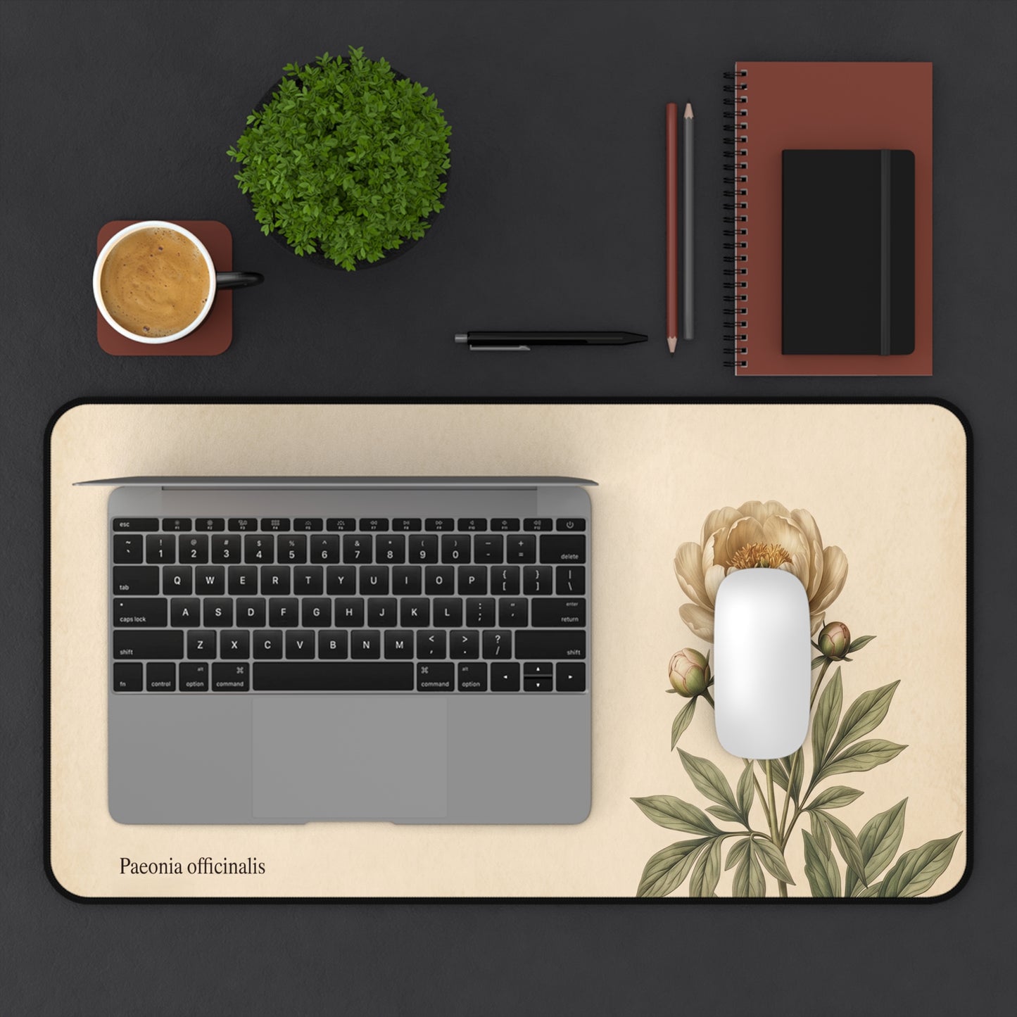 Vintage Peony Illustration Desk Mat | Botanical Floral Mousepad