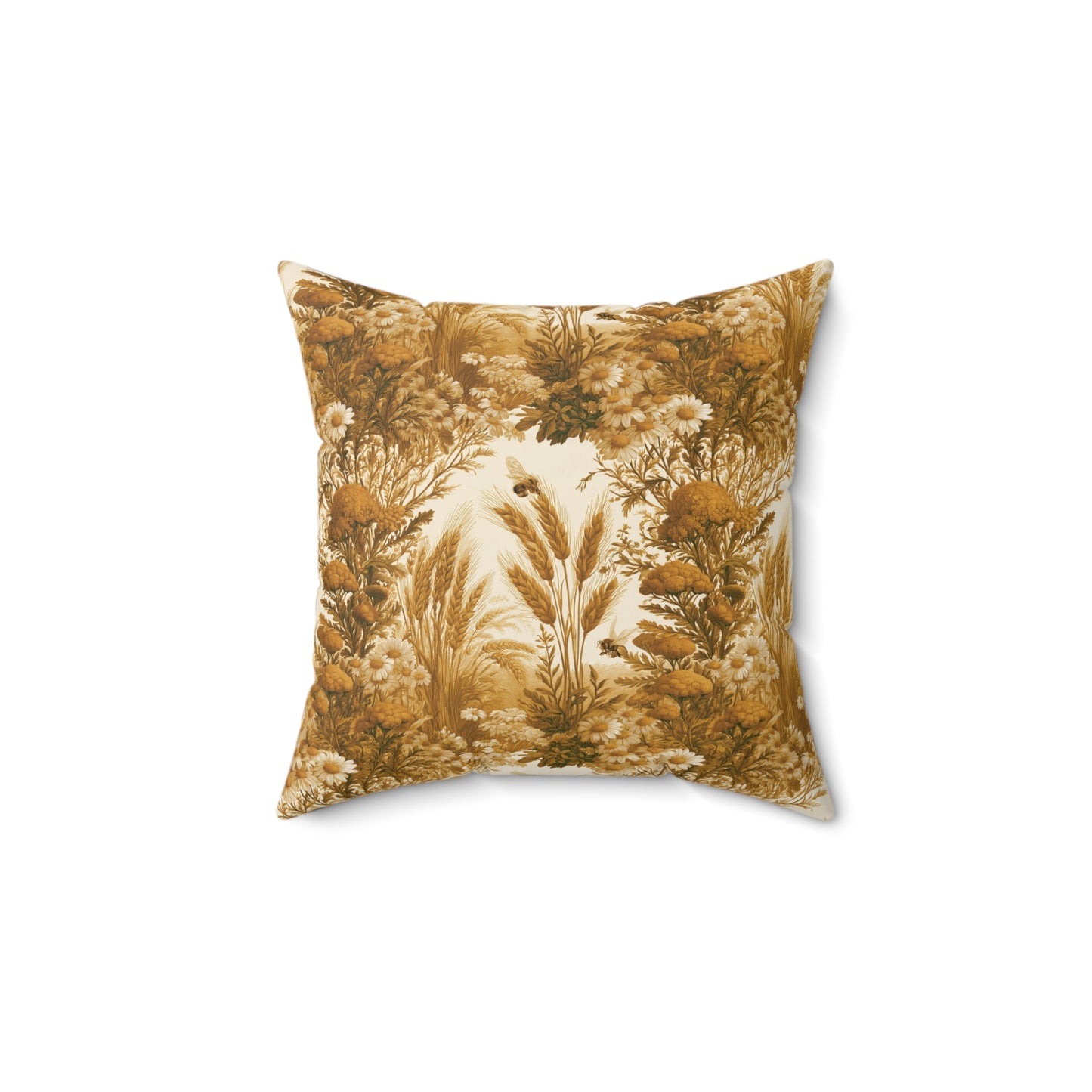 Vintage Yellow Floral Meadow Pillow | Golden Botanical Square Pillow