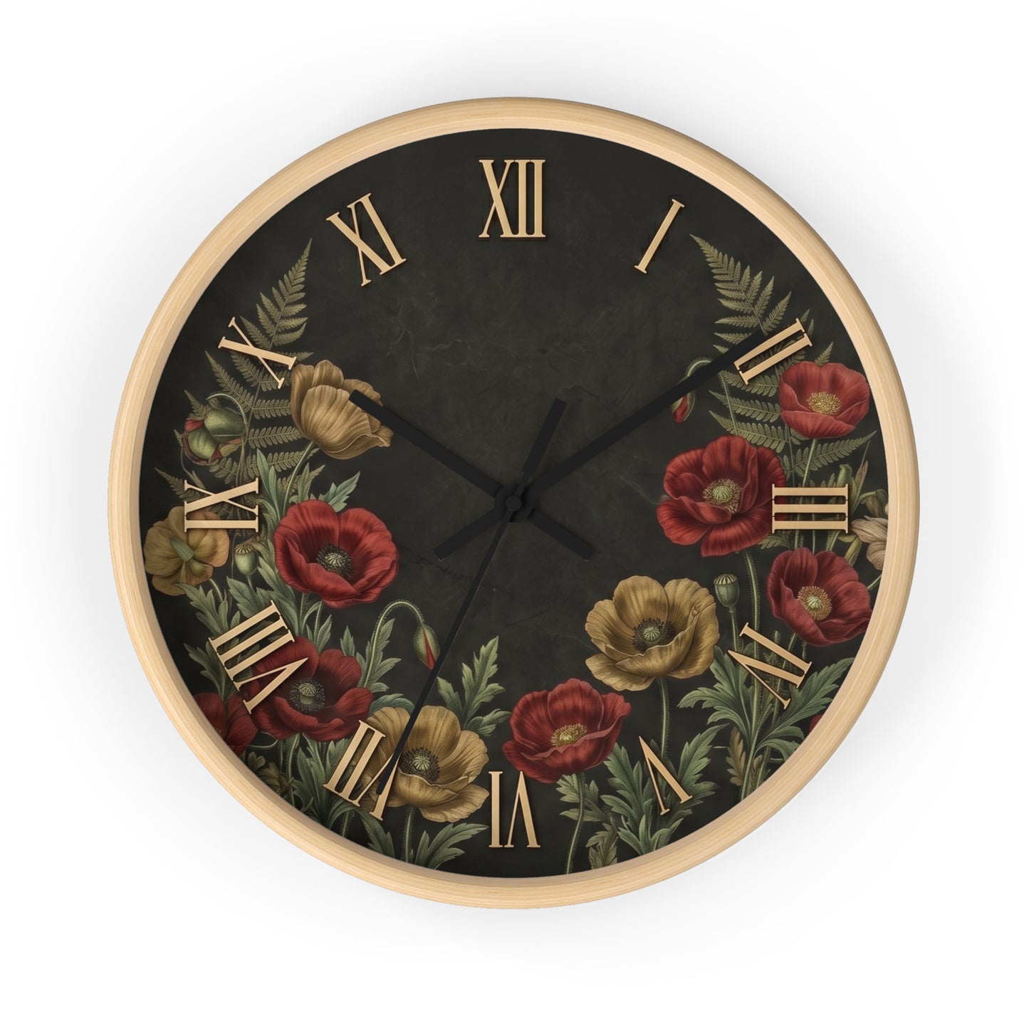 Vintage Floral Roman Numeral Wall Clock | Poppy and Fern Botanical Clock