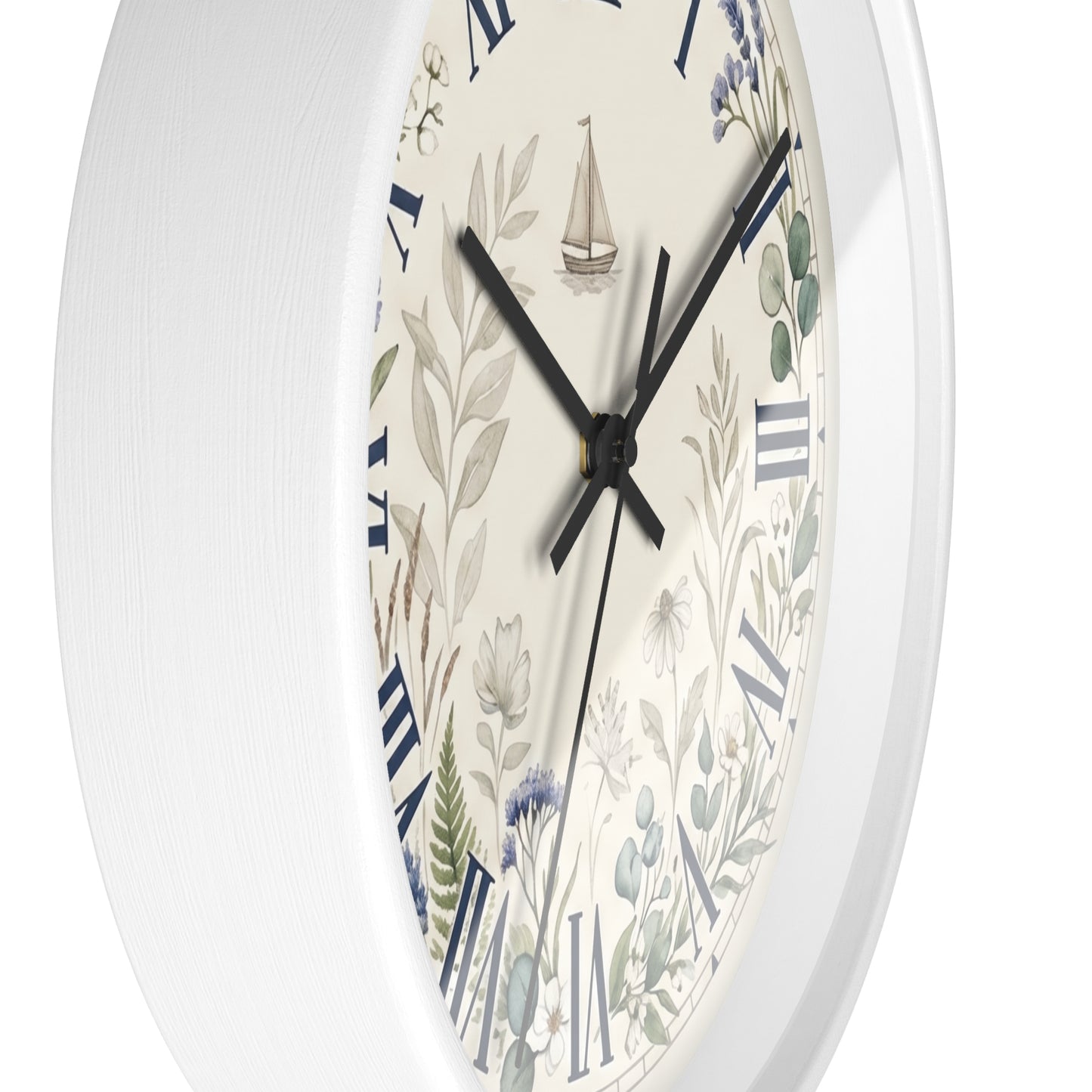Nautical Floral Roman Numeral Wall Clock | Coastal and Greenery