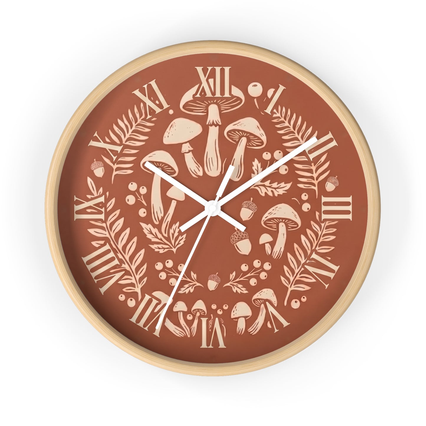 Mushroom Wreath Wall Clock | Botanical Fungi Illustration, Roman Numerals