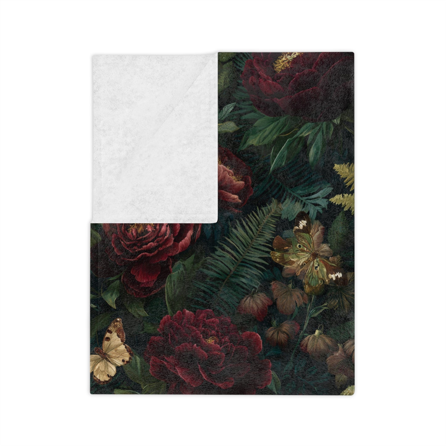 Dark Red Rose Floral Blanket | Vintage Botanical Pattern
