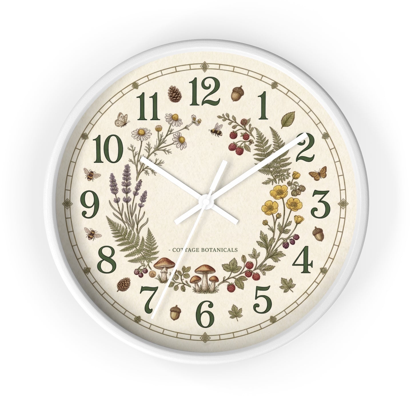 Botanical Wreath Wall Clock | Cottage Floral Timepiece