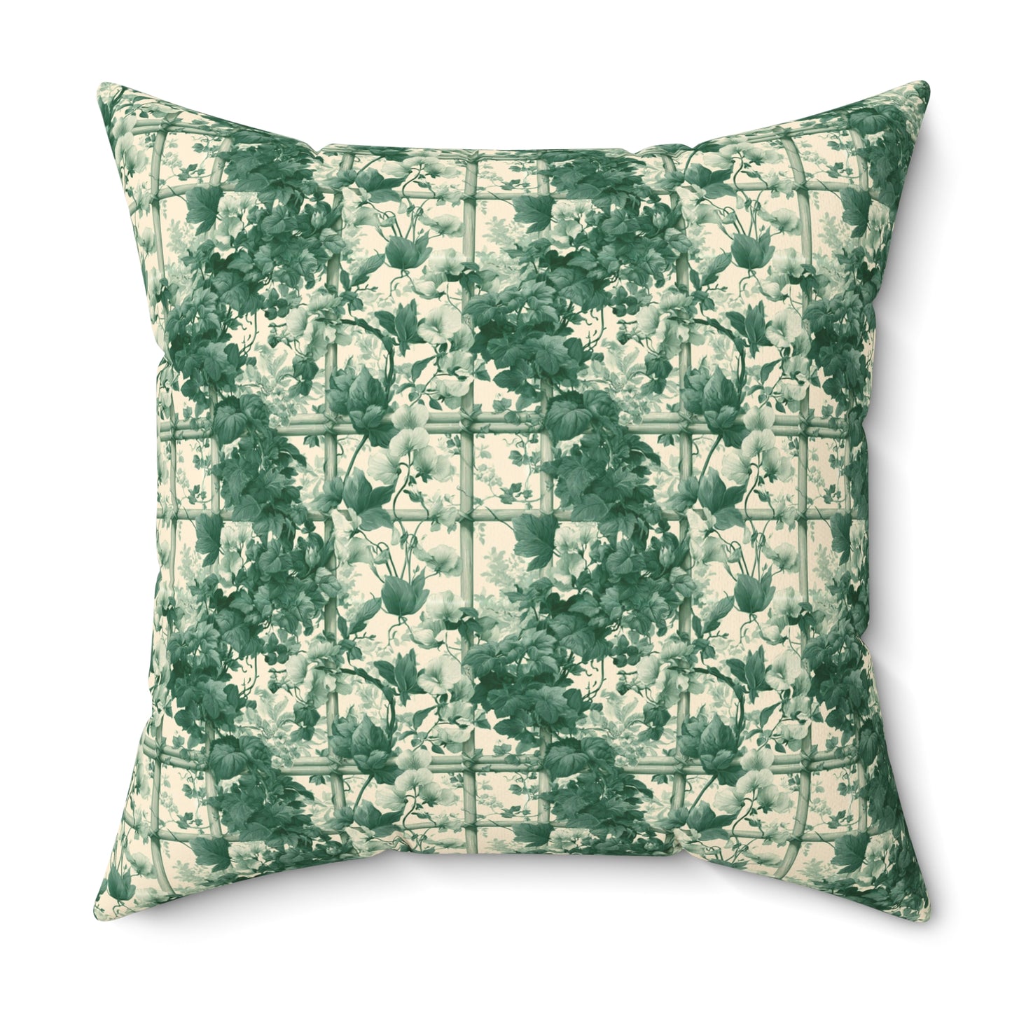 Green Floral Toile Pillow | Botanical Pattern Square Pillow