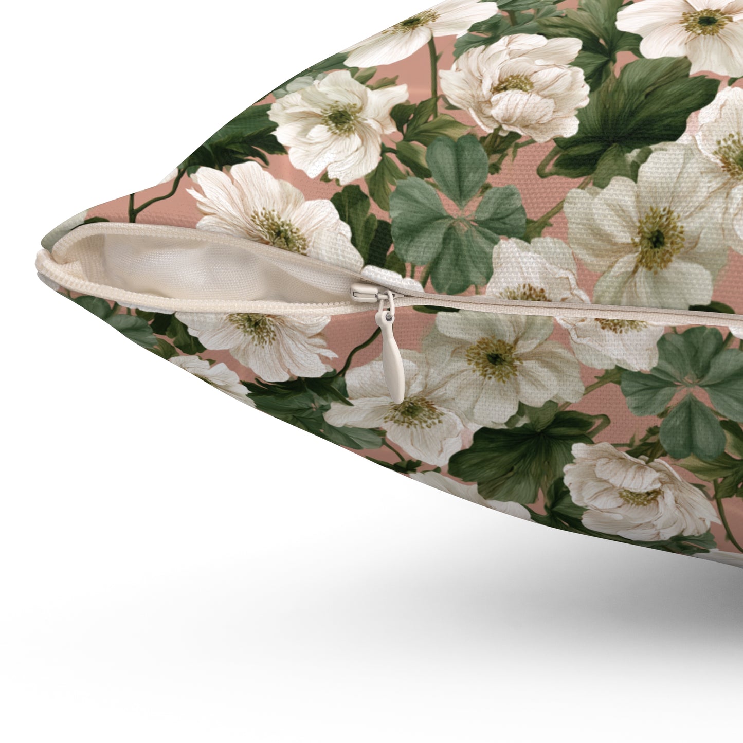 Vintage Floral Pattern Pillow | Square Throw Pillow, Botanical White Anemone Flowers Design
