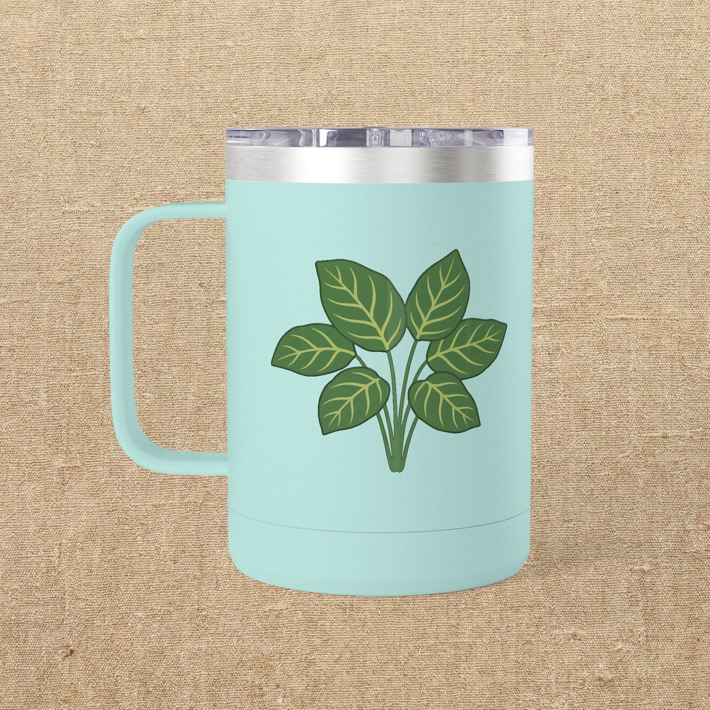 Green Leaves Plant Illustration Tumbler | 15oz Stainless Mug