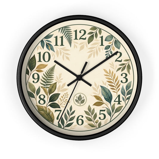 Botanical Leaves Wall Clock | Green Foliage Numbers, Neutral Rustic Decor