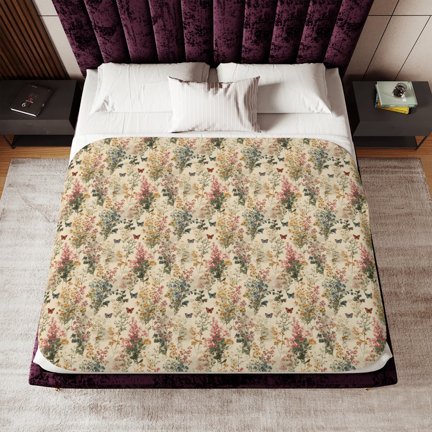 Vintage Floral Forest Sherpa Blanket | Cozy Fleece Backing