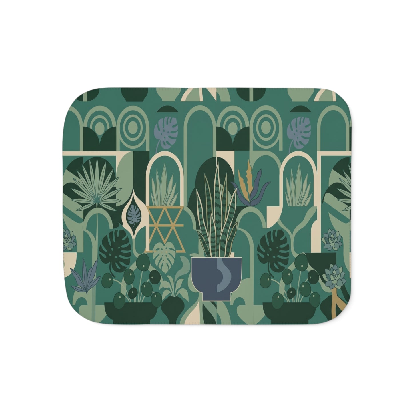 Indoor Plant Pattern Sherpa Blanket | Green Botanical Houseplant Design
