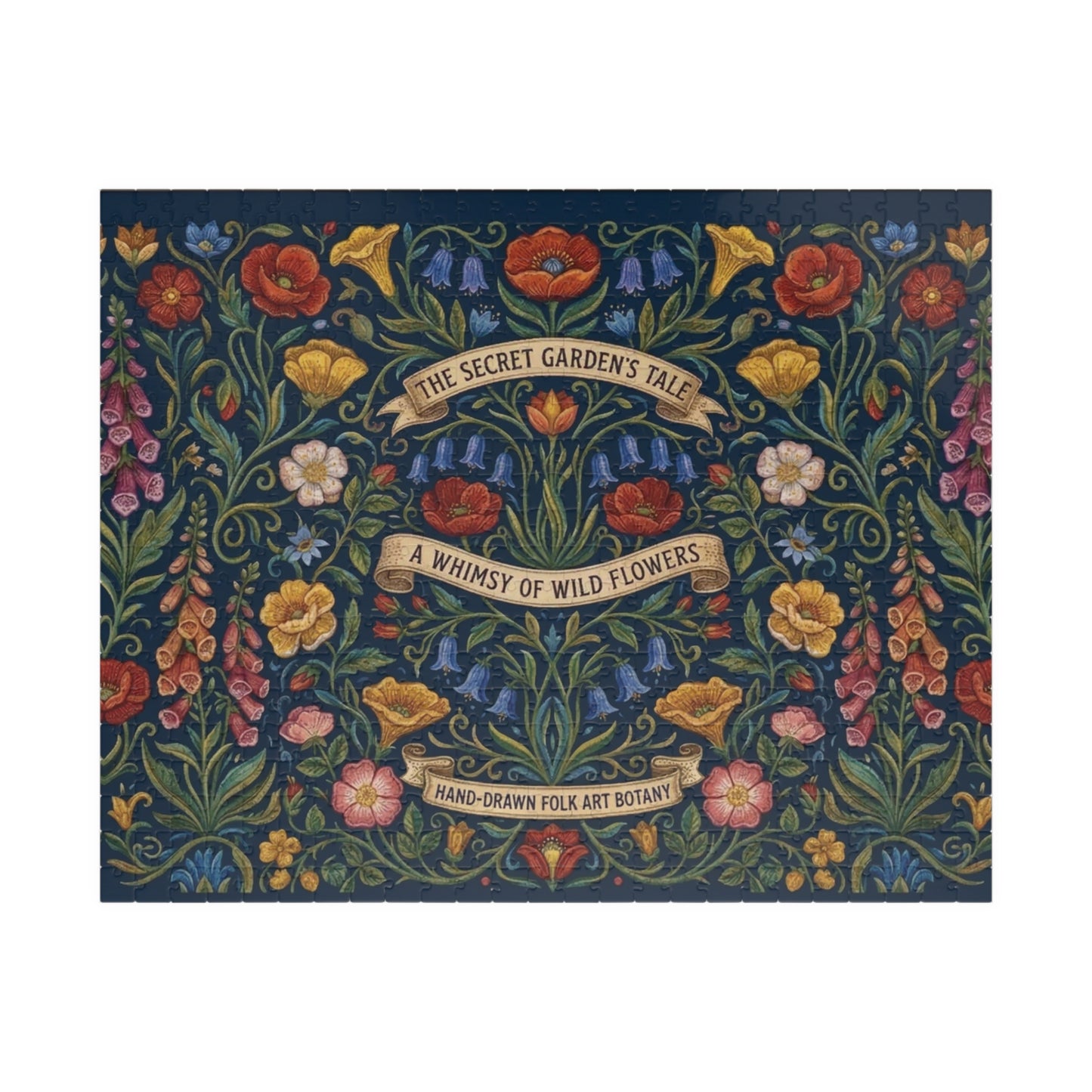 The Secret Garden Tale floral illustration Puzzle | wildflower folk art 110, 252, 520, or 1014 piece jigsaw