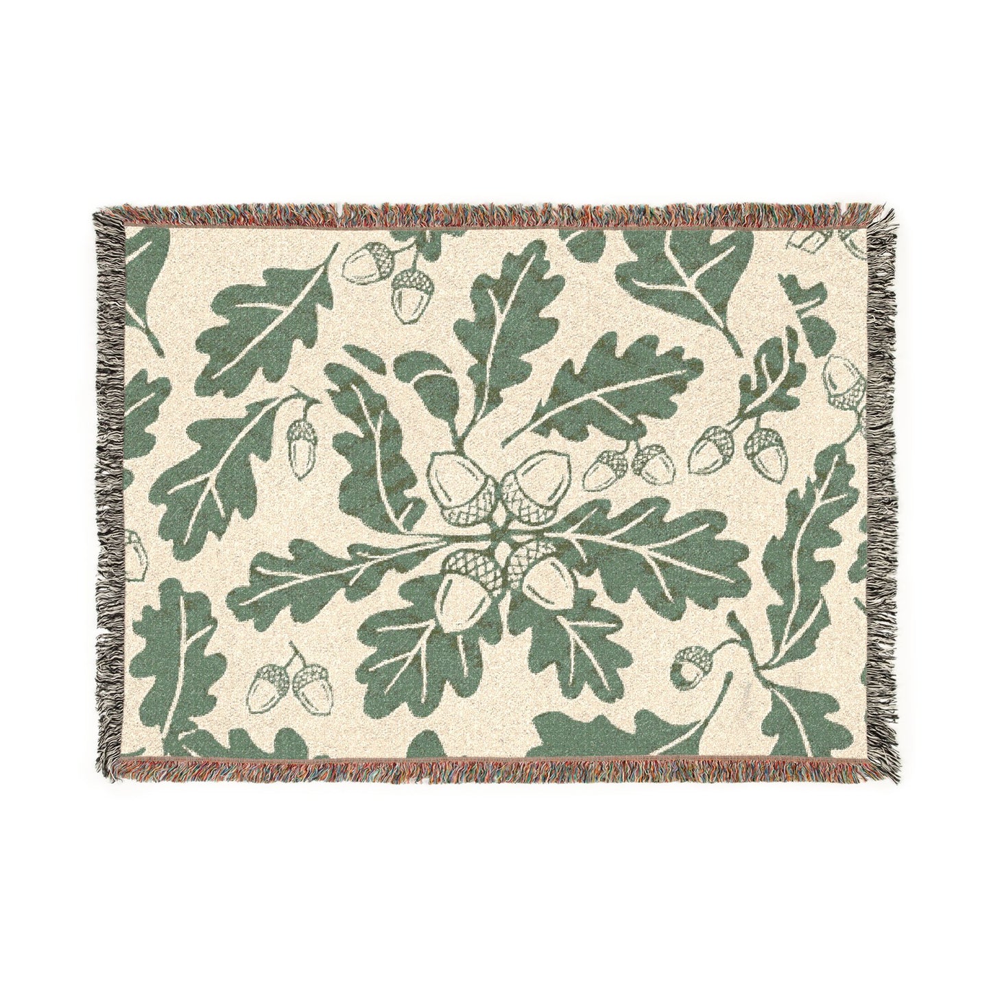 Oak Leaf Acorn Pattern Woven Blanket | Botanical Throw, Autumn Decor