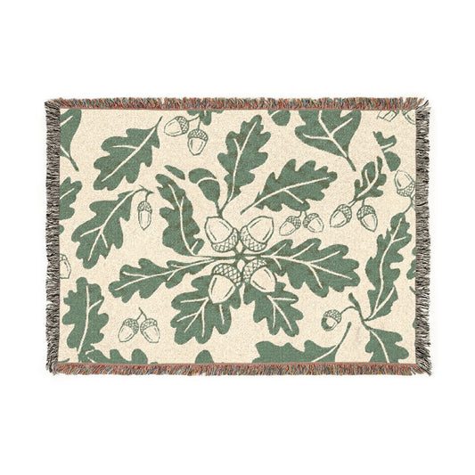 Oak Leaf Acorn Pattern Woven Blanket | Botanical Throw, Autumn Decor
