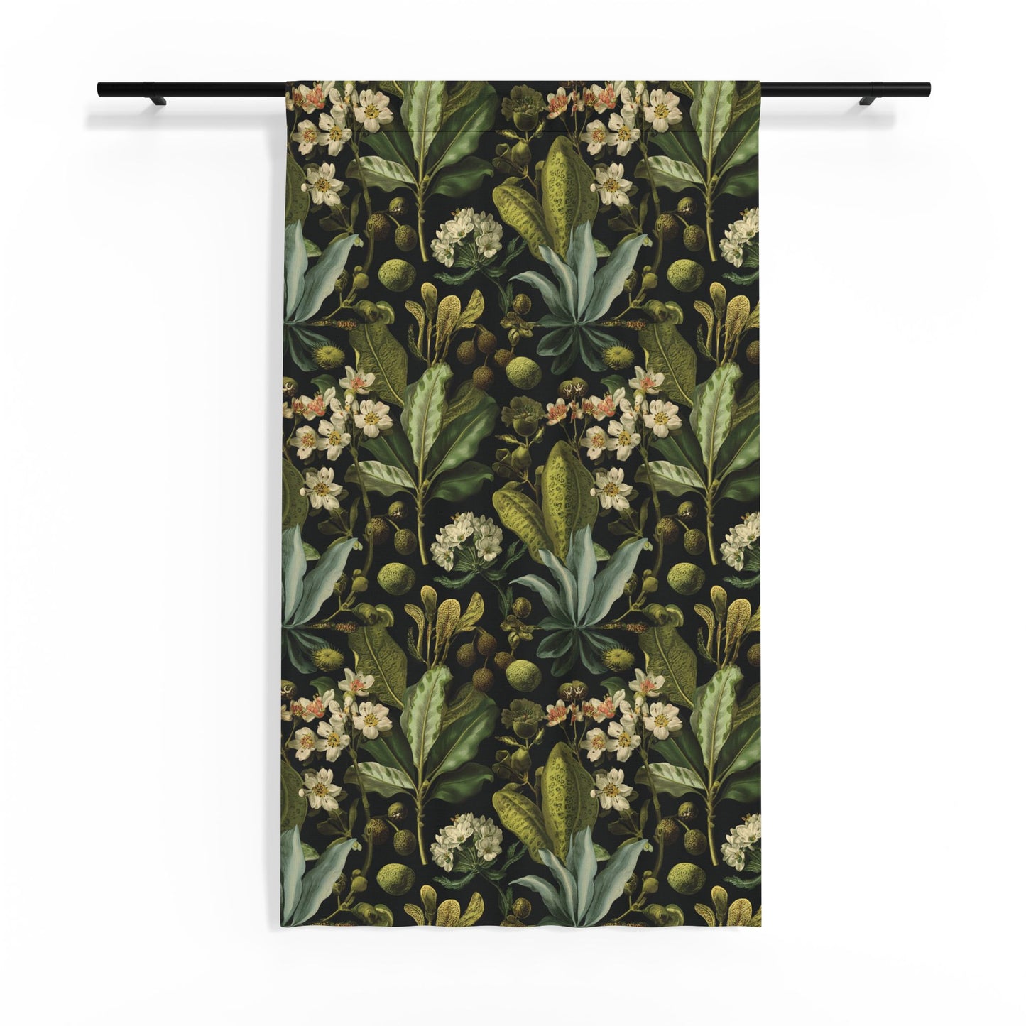 Vintage Botanical Floral Sheer Curtain | Dark Green Leaf Pattern