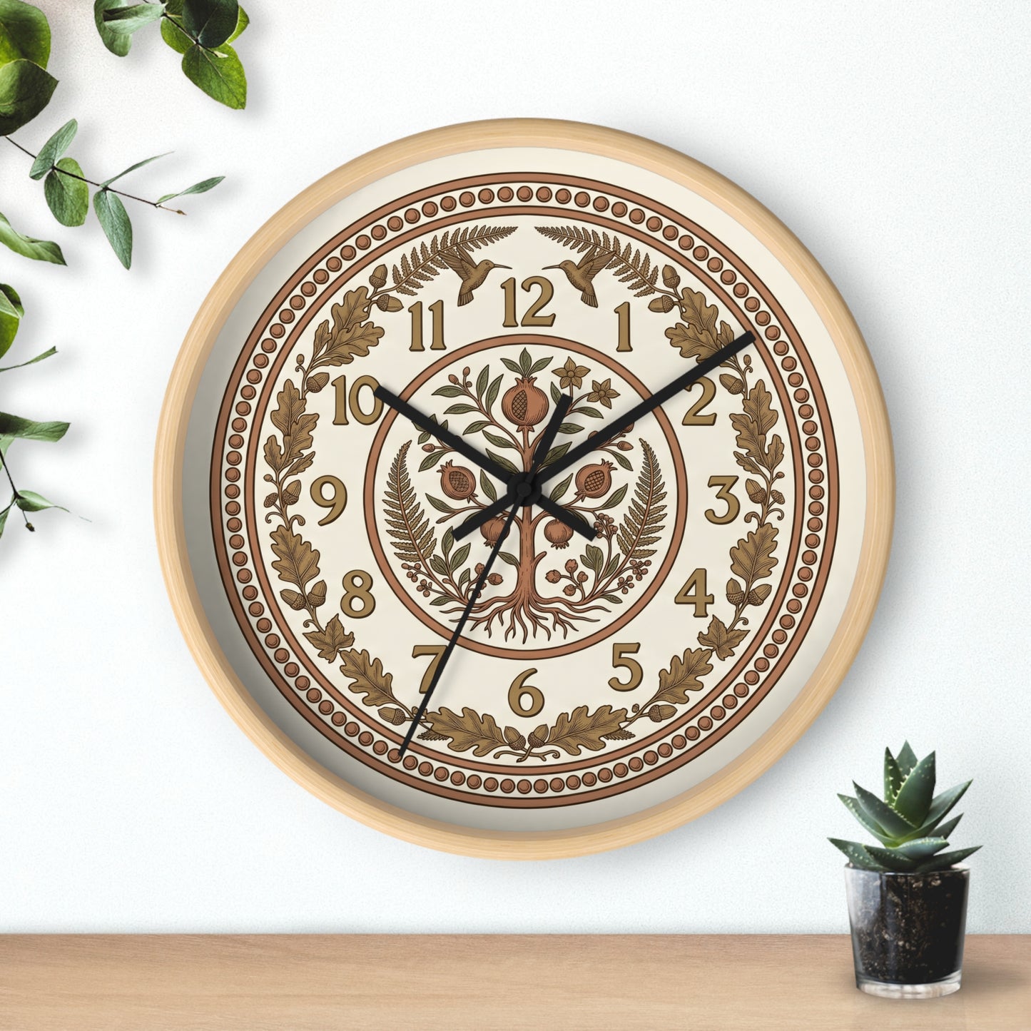 Pomegranate Medallion Wall Clock | Vintage Botanical Folk Art Ornamental