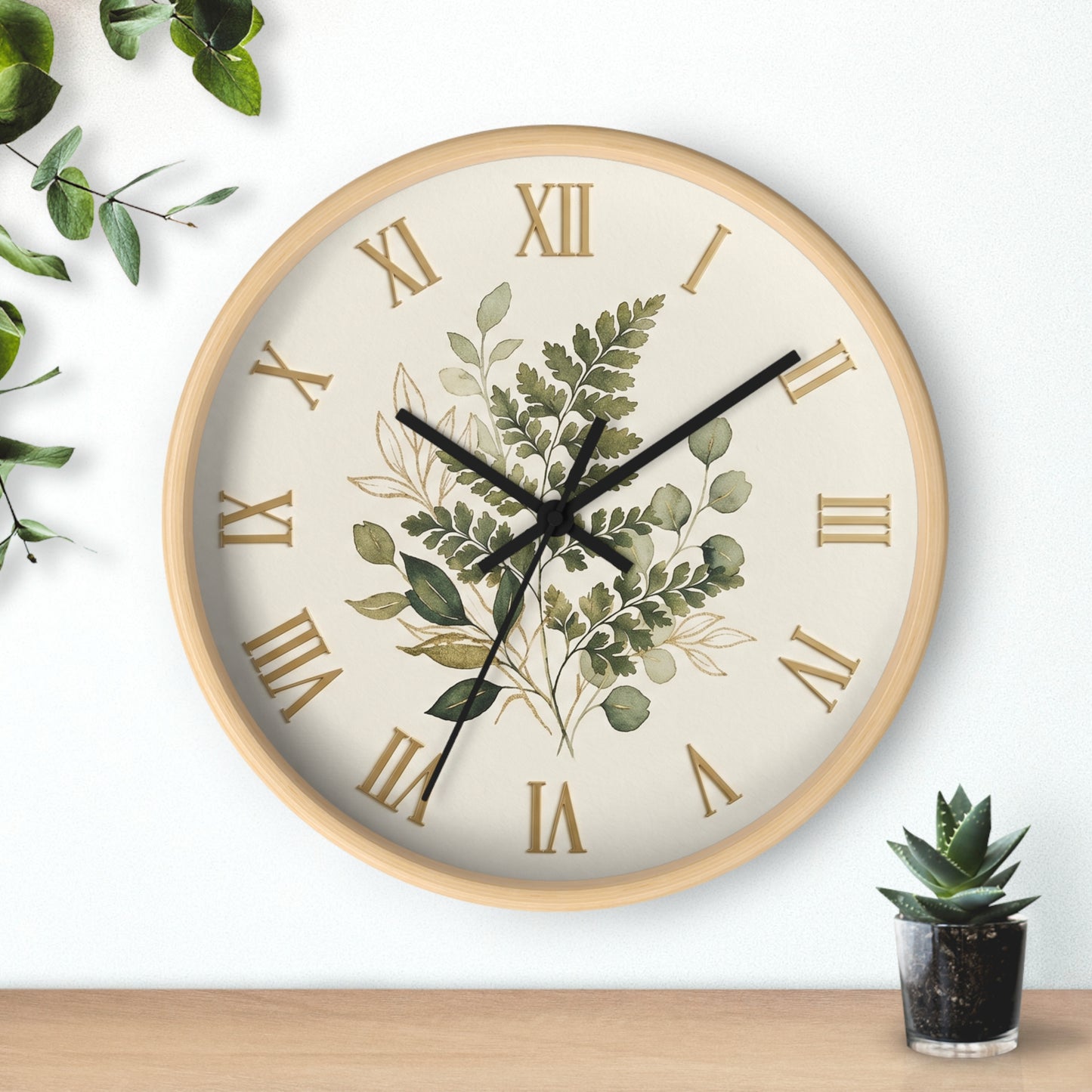 Green Botanical Roman Numeral Wall Clock | Floral Clock