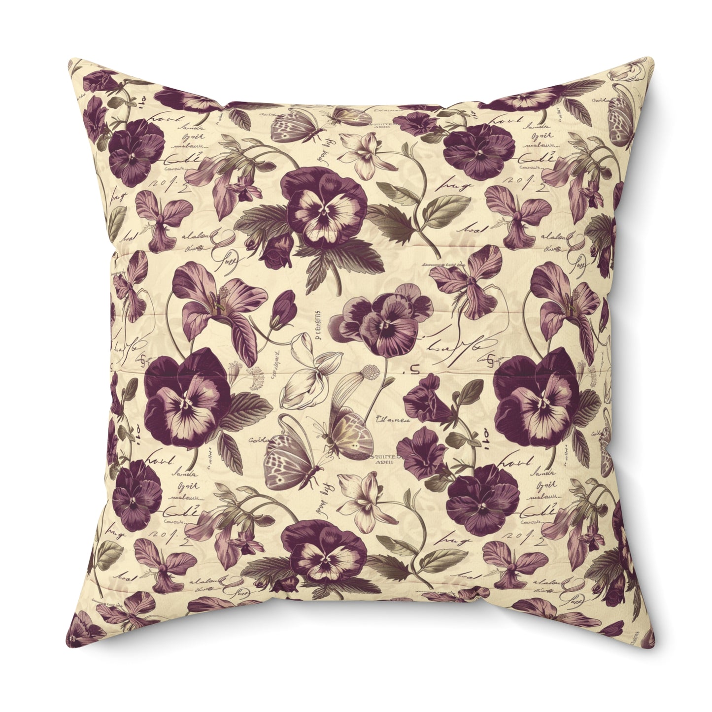 Vintage Pansy Floral Pillow | Purple Botanical Pattern