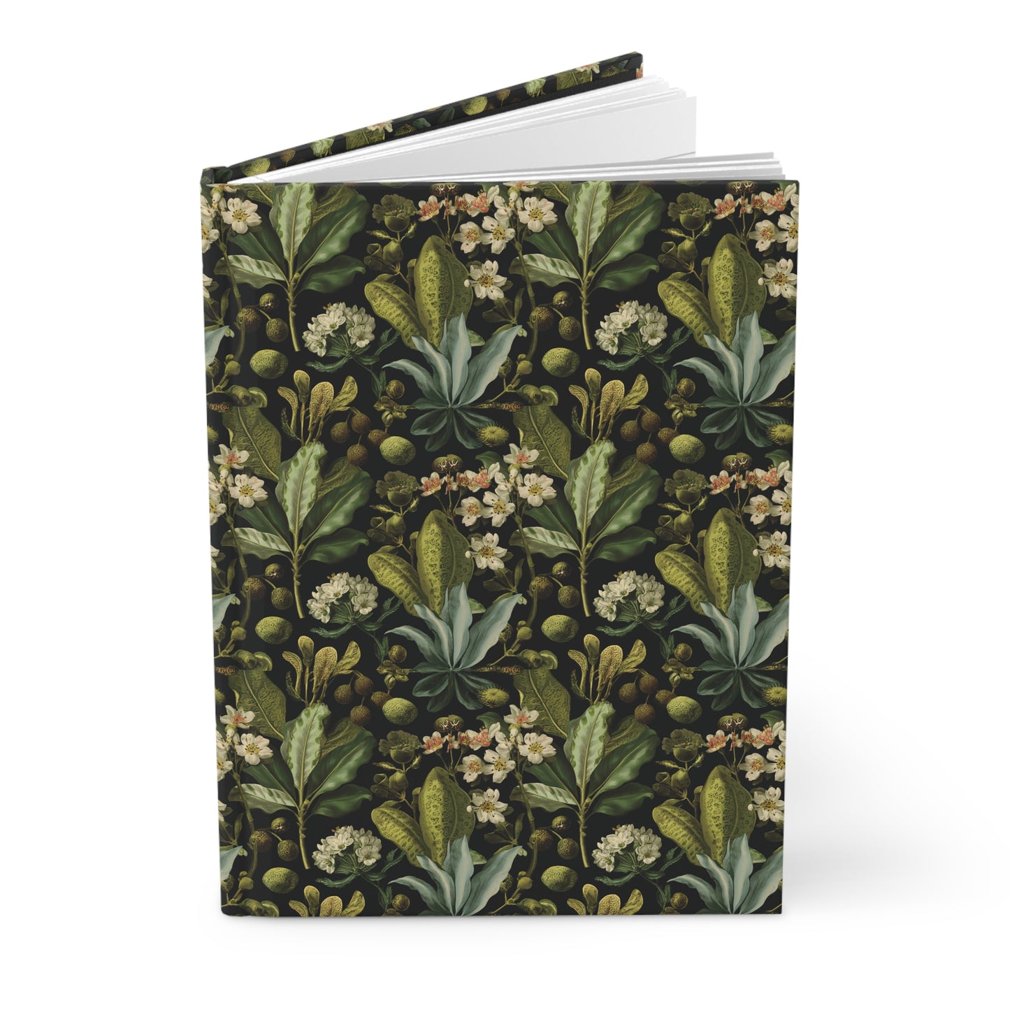 Vintage Botanical Floral Hardcover Journal | Green Leaf Pattern Notebook