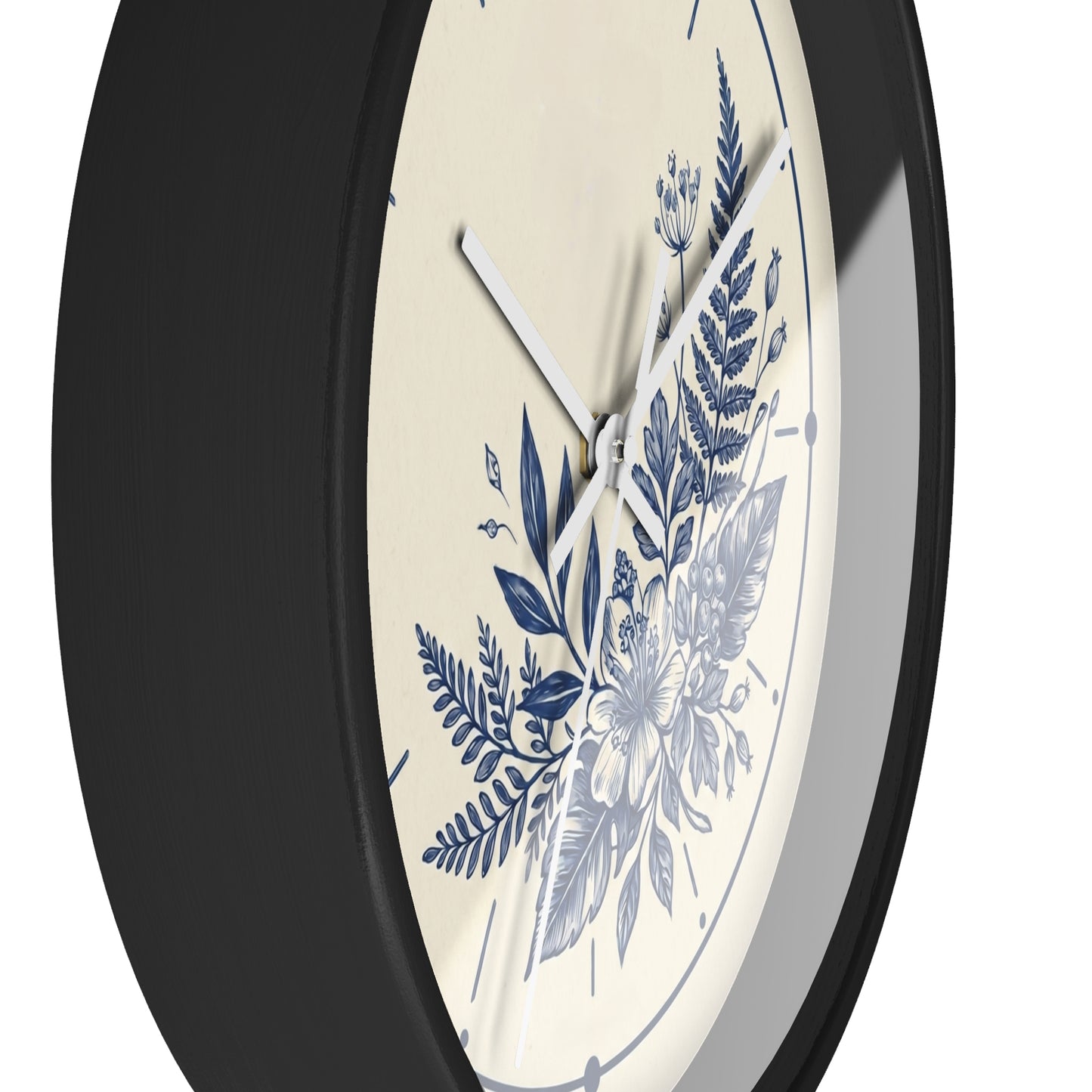 Blue Floral Illustration Wall Clock | Coastal Botanical Flower Clock