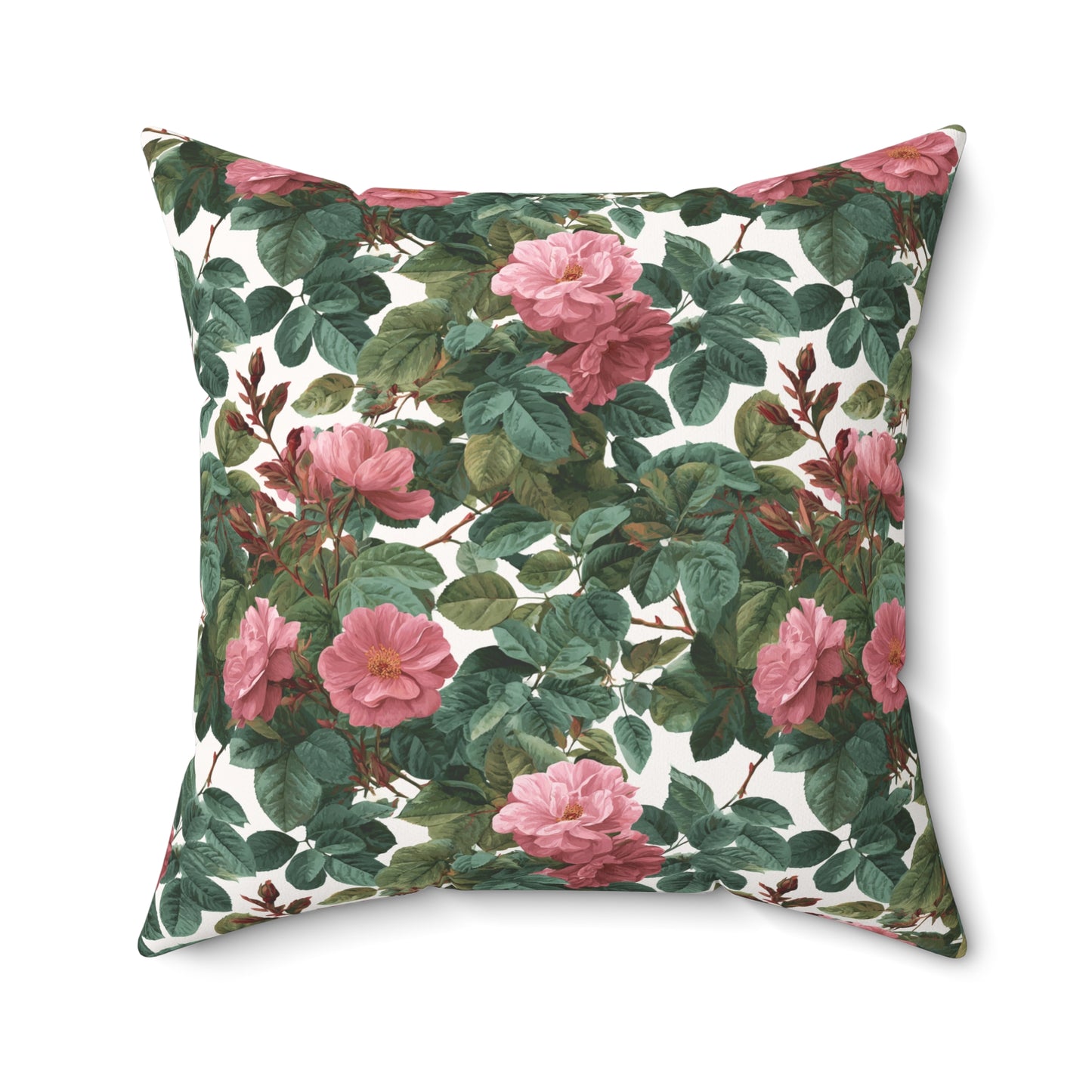 Vintage Pink Rose Floral Print Pillow | Square Pillow