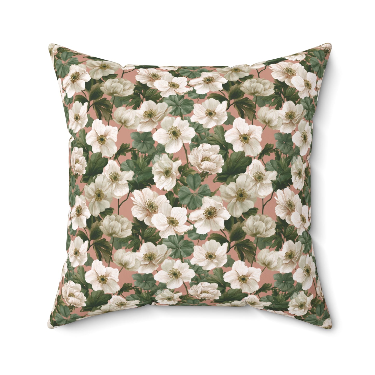 Vintage Floral Pattern Pillow | Square Throw Pillow, Botanical White Anemone Flowers Design