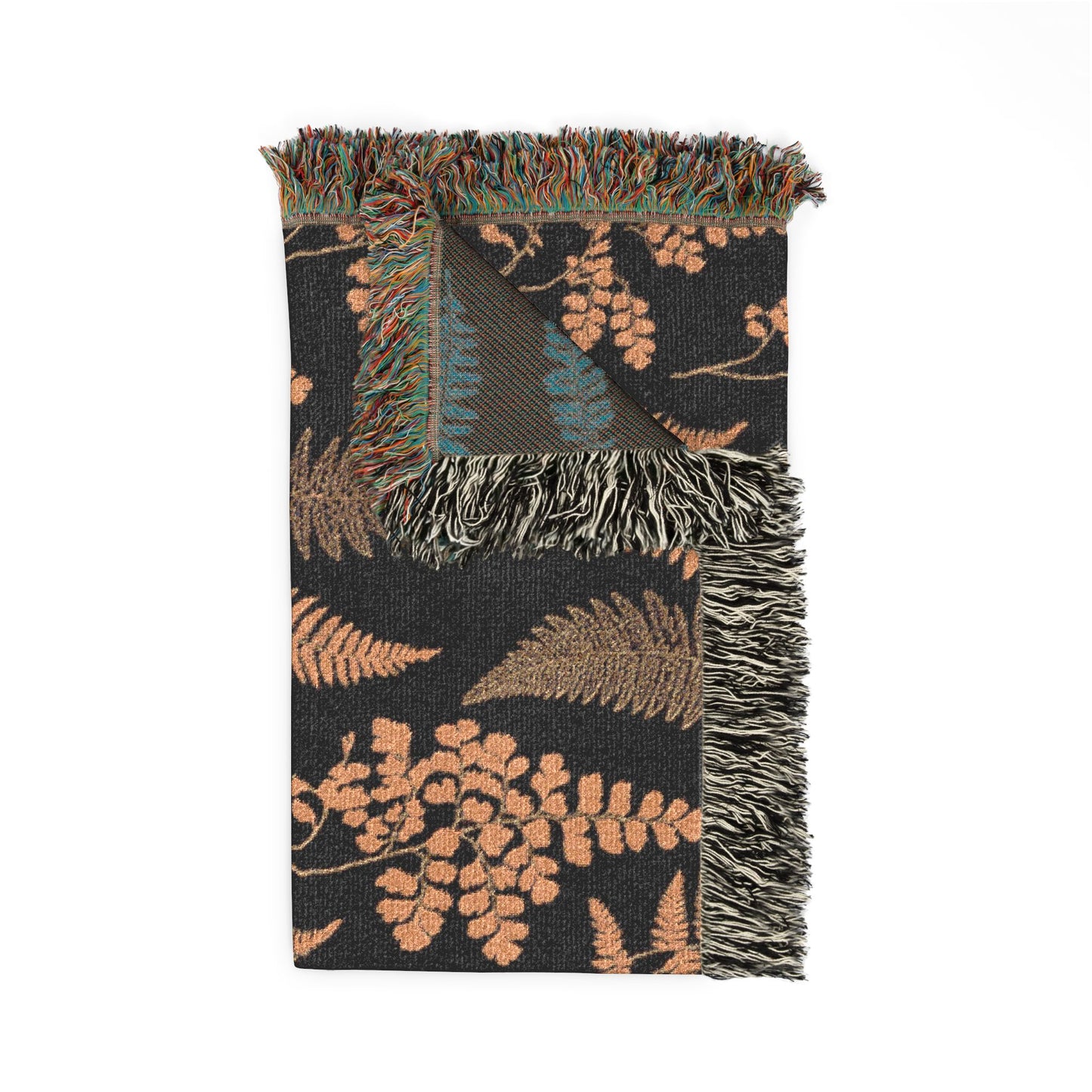 Dark Botanical Pattern Woven Blanket | Rustic Woodland Tapestry Throw