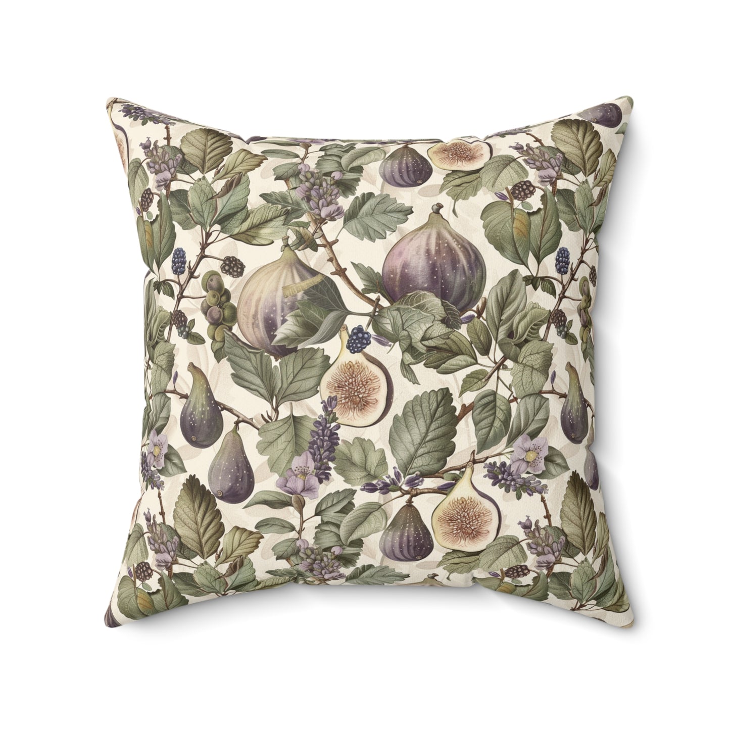 Vintage Fig Botanical Pillow | Square Throw Pillow, Fruit Foliage Pattern