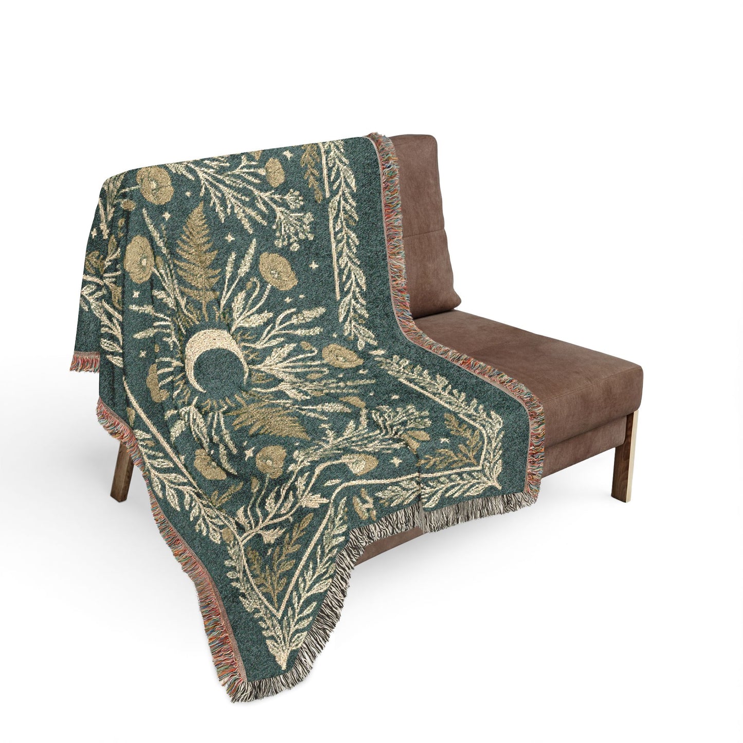 Crescent Moon Floral Woven Blanket | Boho Tapestry Throw