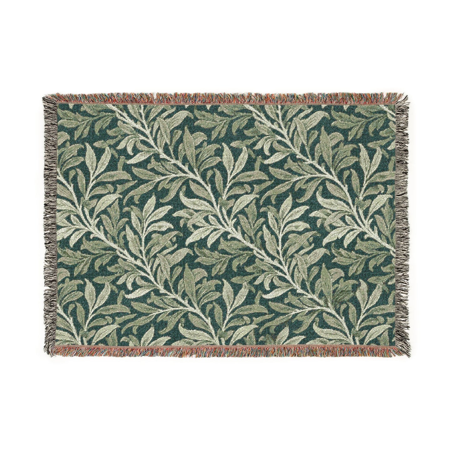 Olive Leaf Pattern Woven Blanket | Botanical Throw, Tapestry Fringe
