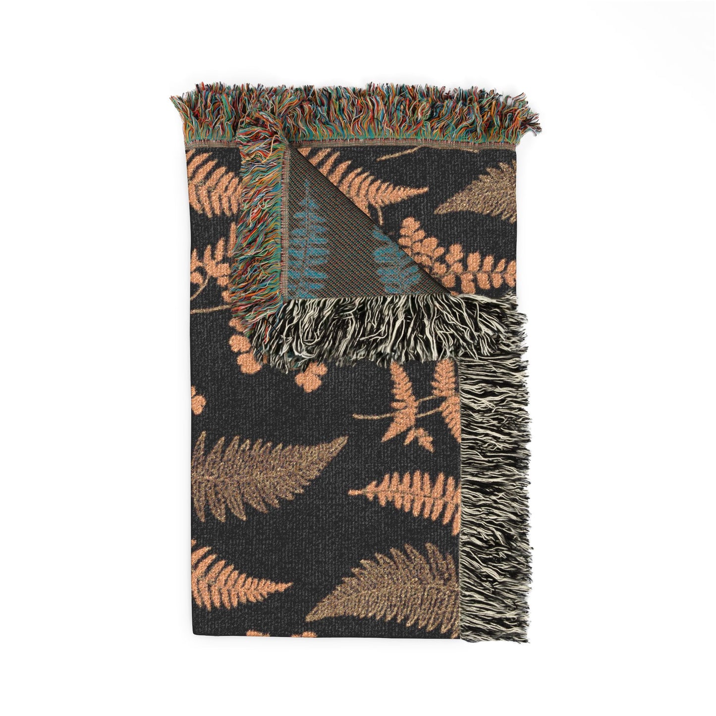 Dark Botanical Pattern Woven Blanket | Rustic Woodland Tapestry Throw