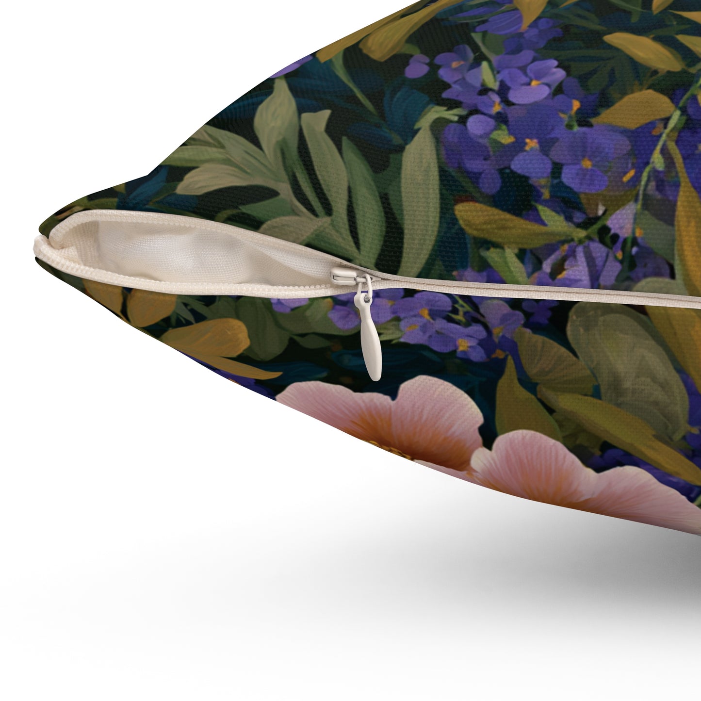 Peach Wildflower Pattern Pillow | Floral Botanical Throw Pillow, Dark Navy Background
