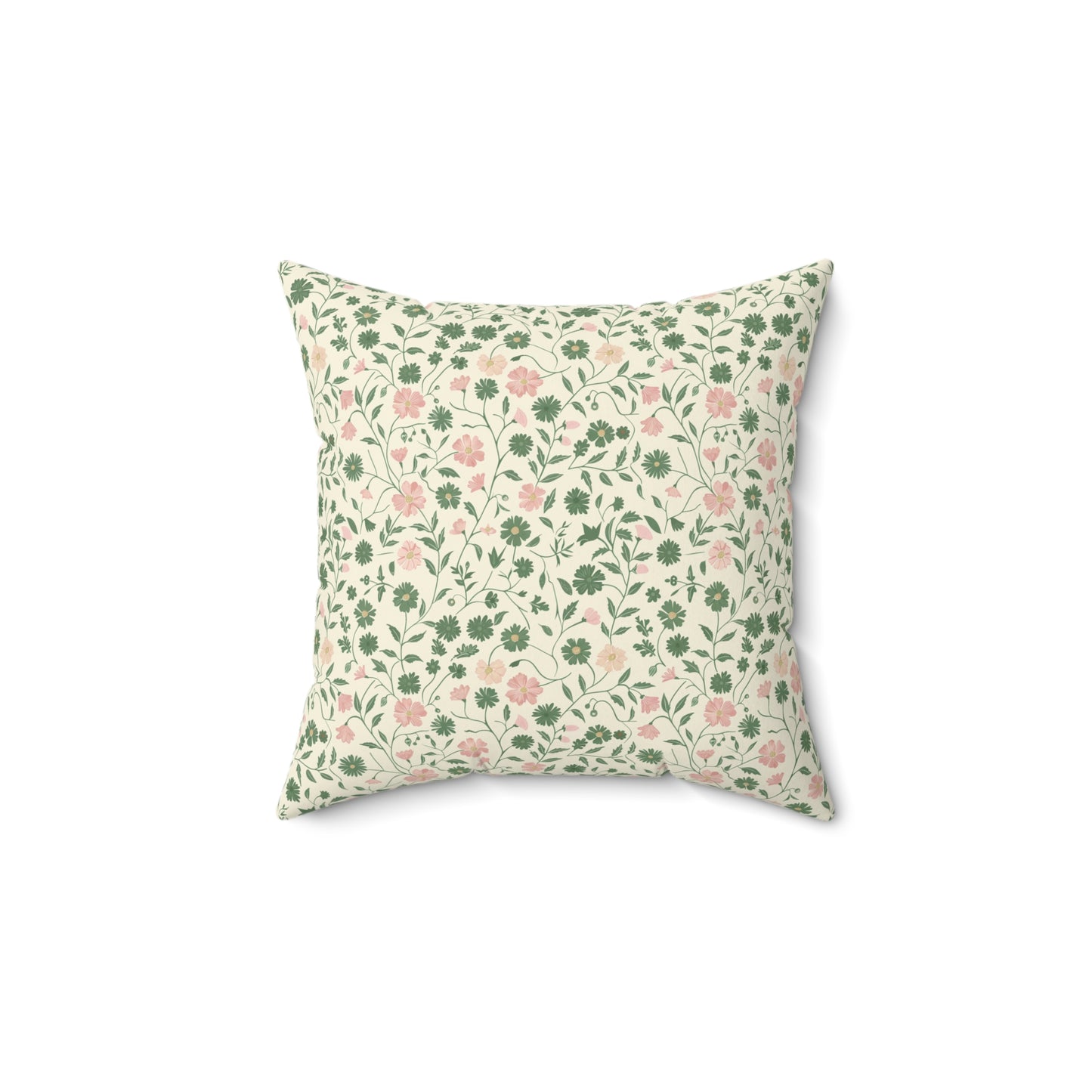 Pink Rose Vine Pattern Pillow | Square Decorative Throw Pillow