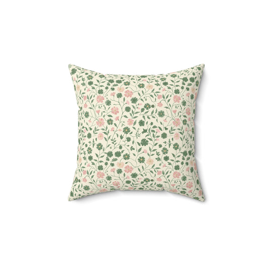 Pink Rose Vine Pattern Pillow | Square Decorative Throw Pillow