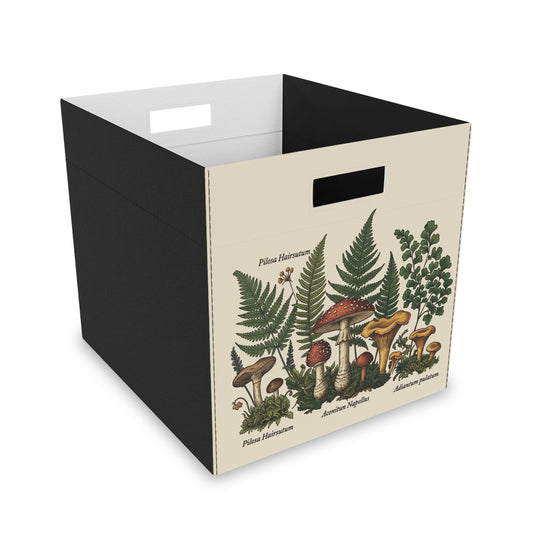 Vintage Botanical Mushroom Felt Storage Box | Fern Illustration, Nature Decor