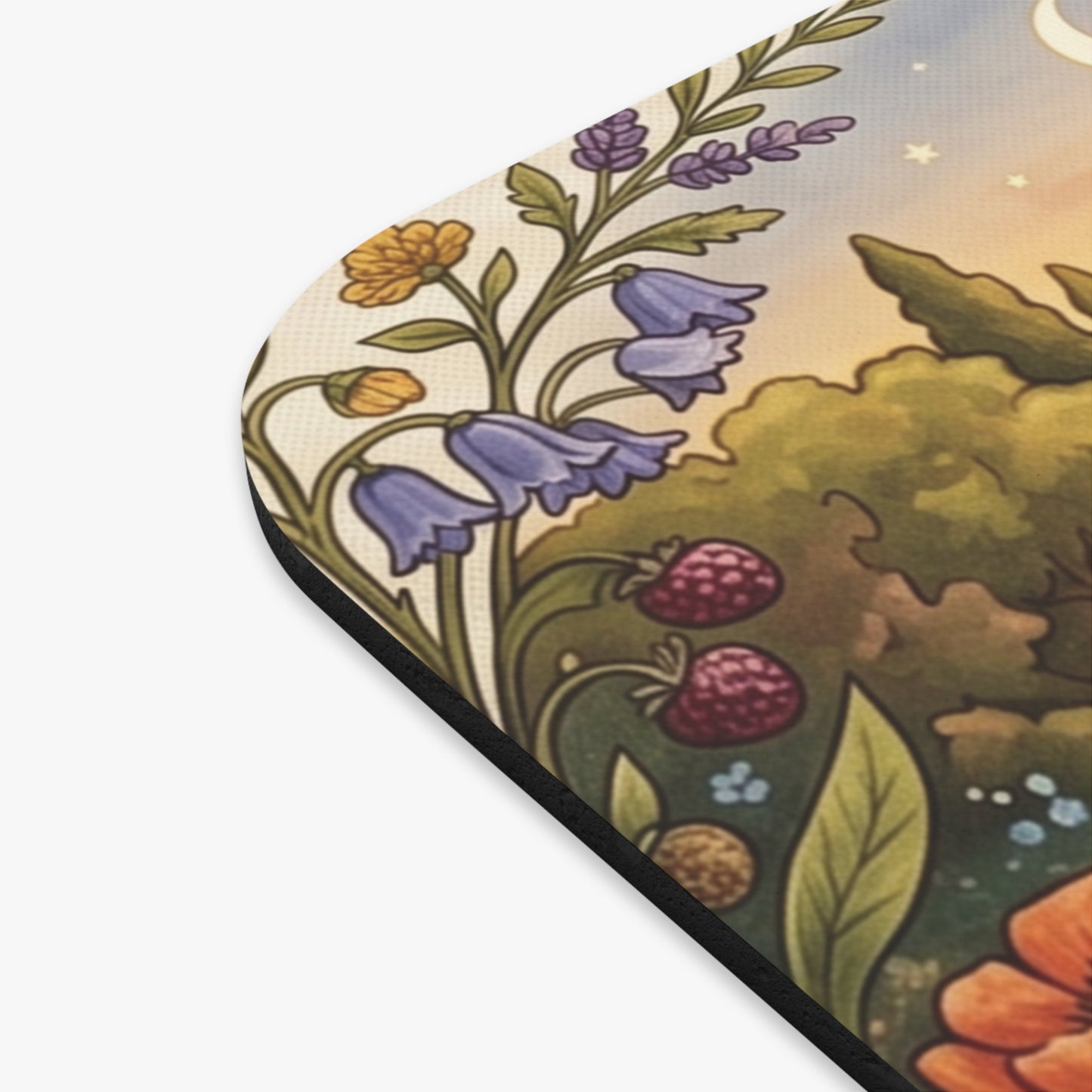 Illustrated Mouse Pad | Cozy Meadow Cottage, Floral Garden Scene