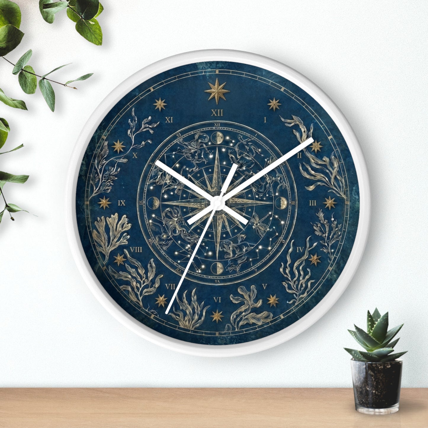 Celestial Star Map Wall Clock | Nautical Seaweed Art, Dark Academia Decor