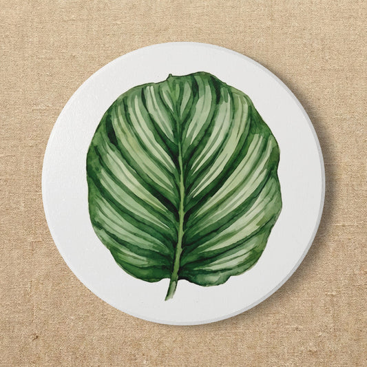 Calathea Ceramic Coaster | Vintage Botanical Watercolor Leaf | Cottagecore Plant Lover Gift | Home Decor Coffee Drink Mat