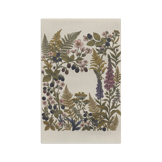 Wildflower and Berry Wreath Tea Towel | Botanical Kitchen Linen