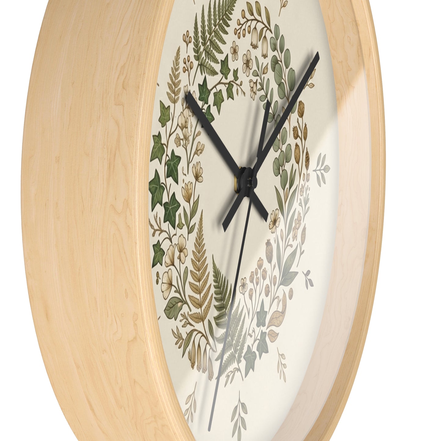 Botanical Wreath Wall Clock | Neutral Fern Floral Clock