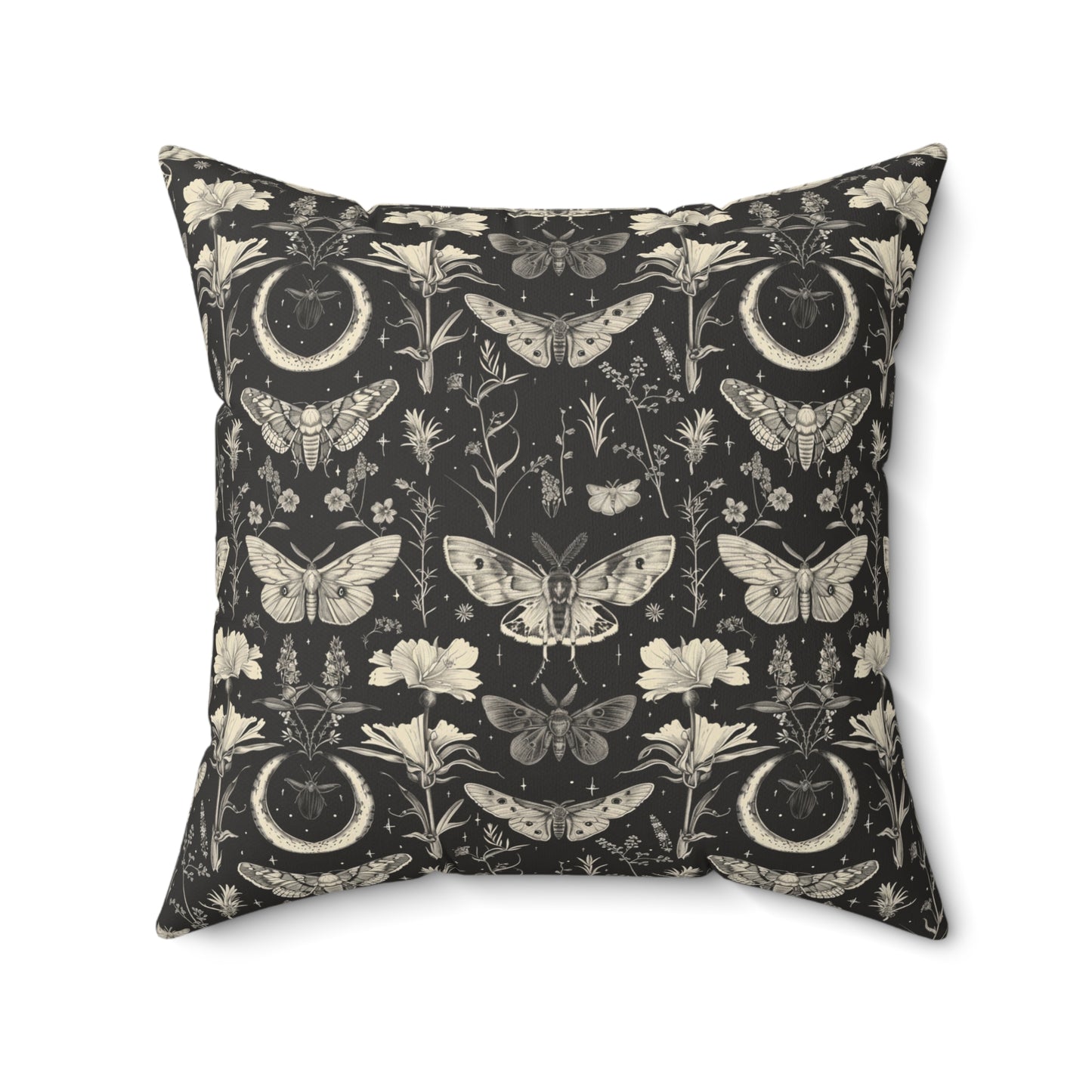 Vintage Moth and Moon Pillow | Botanical Moth Pattern