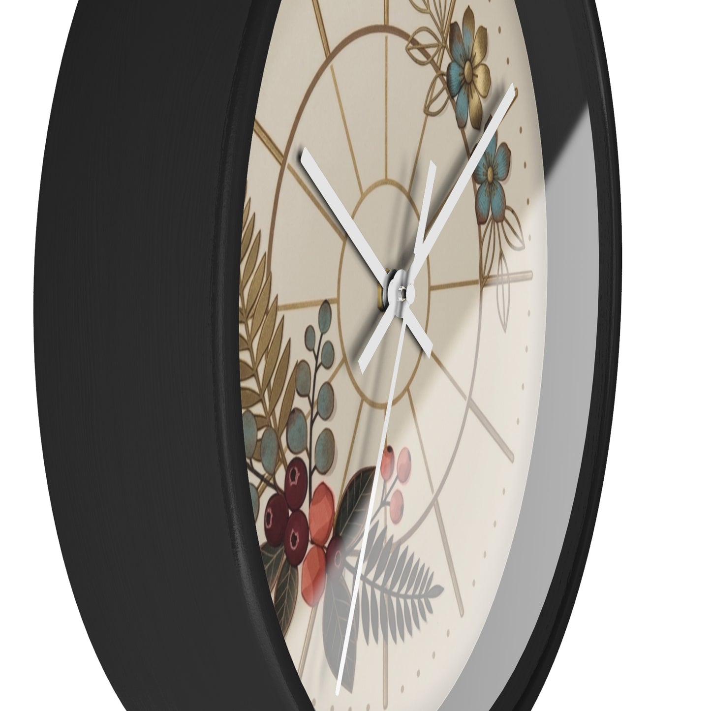 Botanical Floral Clock Wall Clock | Neutral Beige Flower Fern Design