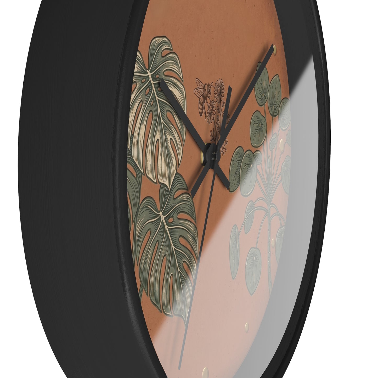 Monstera & Pilea Illustration Wall Clock | Terracotta Botanical Clock