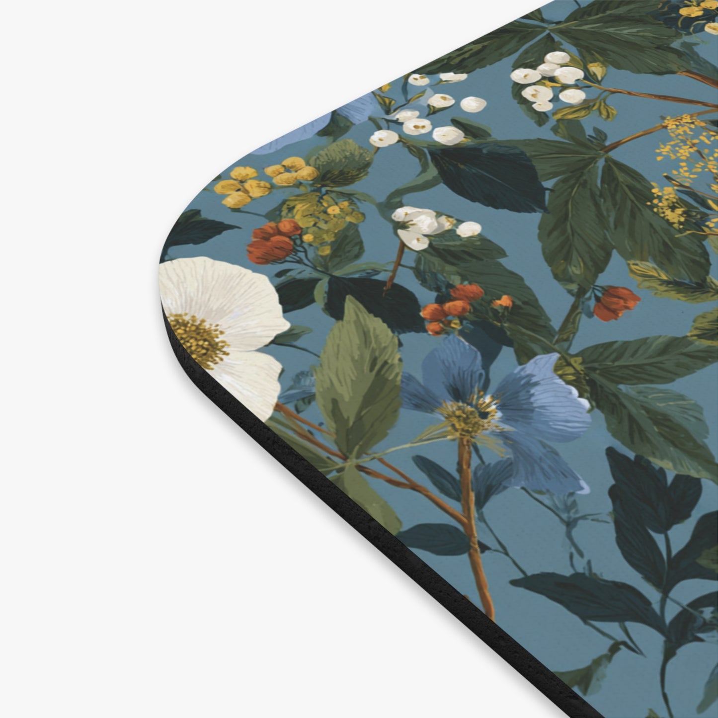Vintage Blue Floral Mouse Pad | Botanical Pattern, Rectangle
