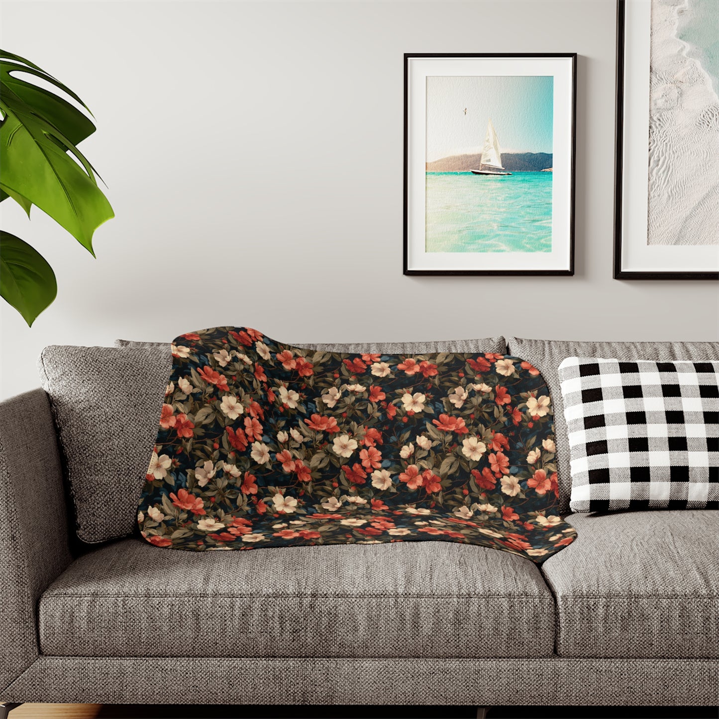 Vintage Floral Sherpa Blanket | Cozy Throw, Rustic Rose Pattern