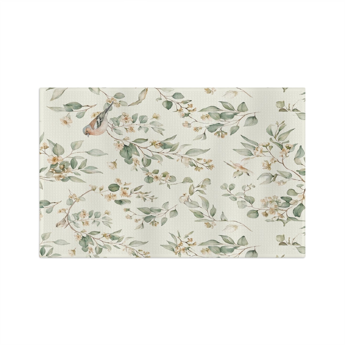 Watercolor Bird and Eucalyptus Tea Towel | Botanical Kitchen Linen